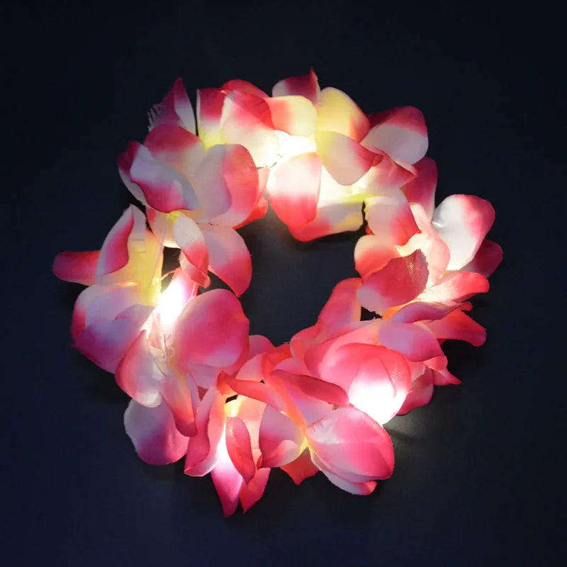 1pcs Women Girl LED Hawaii Hawaiian Lei Headband Glow Light Up Bridesmaids Bridal Flower Crown Wreath Birthday Wedding Party