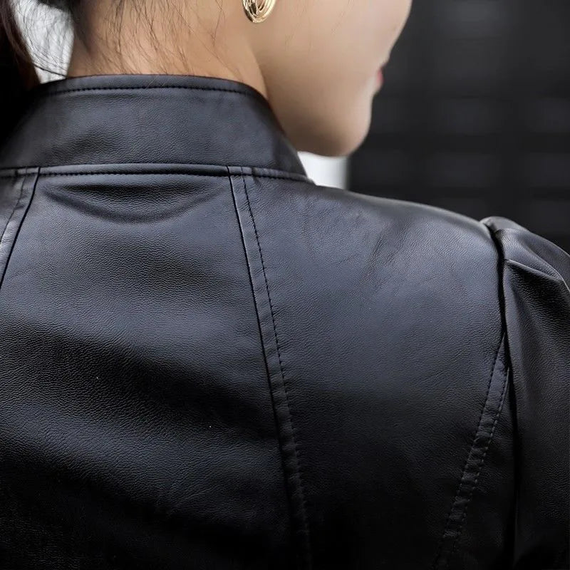 2020 Fashion New Women's Leather Jacket Bright Colors Black Motorcycle Coat Short Faux Leather Biker Jacket Soft Jacket Female