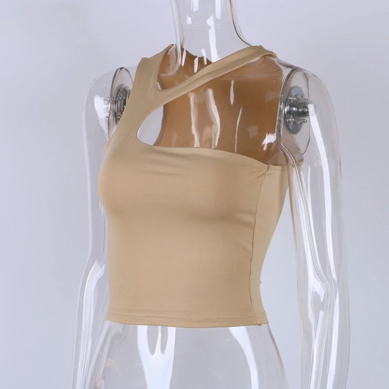 Cut Out Sexy Crop Off Shoulder Solid Skinny Sport Short Tops Women Tank Irregular Summer Tube Tops