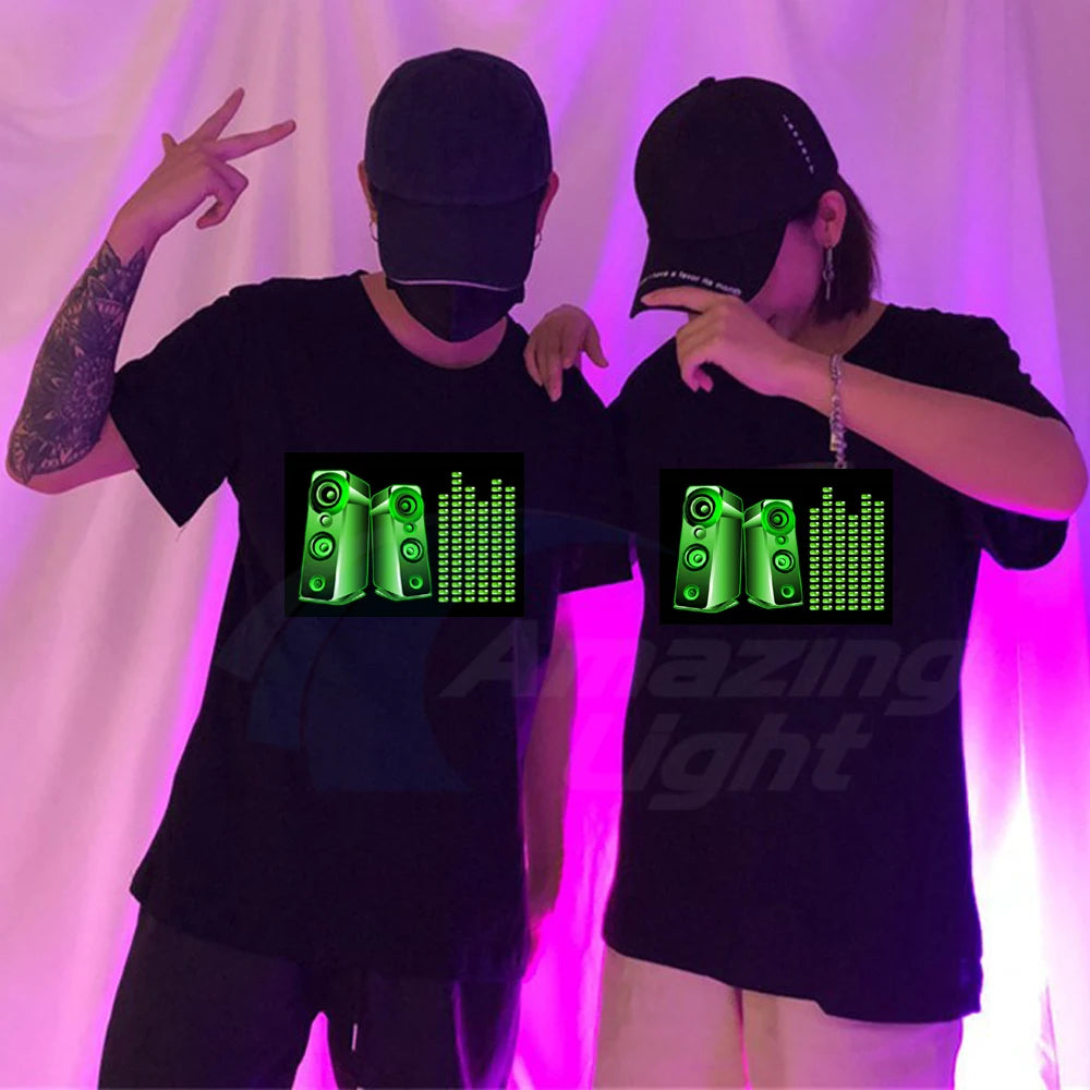 Popular Sound Active Equalizer El T-shirt Equalizer Light Up Down Led Tshirt Flashing Music Activated Led T Shirts Men Women Tee