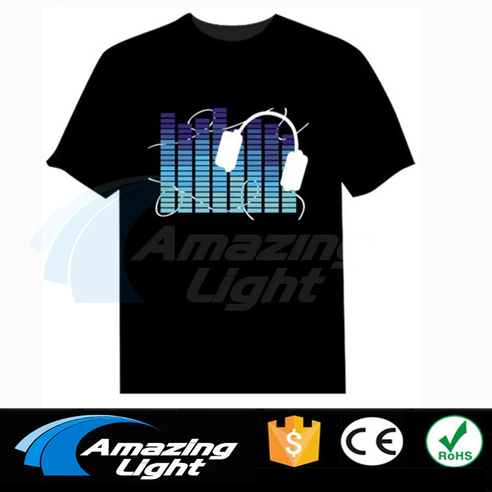 Popular Sound Active Equalizer El T-shirt Equalizer Light Up Down Led Tshirt Flashing Music Activated Led T Shirts Men Women Tee