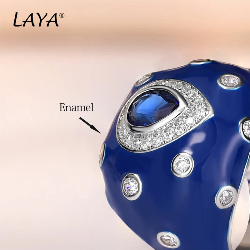 LAYA Blue Sapphire Ring For Men Women Retro Shinning Zircon Synthetic Crystal 925 Sterling Silver Classic Original Jewelry