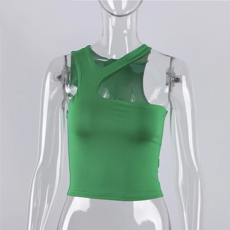 Cut Out Sexy Crop Off Shoulder Solid Skinny Sport Short Tops Women Tank Irregular Summer Tube Tops