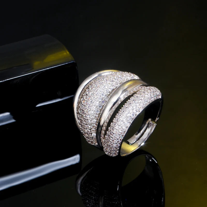 CWWZircons Adjustable Cubic Zirconia Bold Big Statement Ring for Women Luxury Gold Color Bridal Engagement Wedding Jewelry J0129