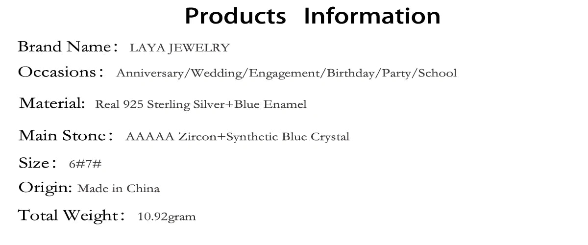LAYA Blue Sapphire Ring For Men Women Retro Shinning Zircon Synthetic Crystal 925 Sterling Silver Classic Original Jewelry