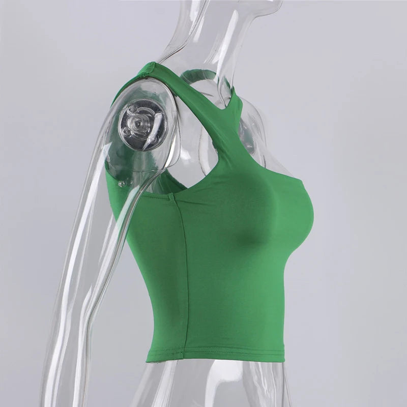 Cut Out Sexy Crop Off Shoulder Solid Skinny Sport Short Tops Women Tank Irregular Summer Tube Tops