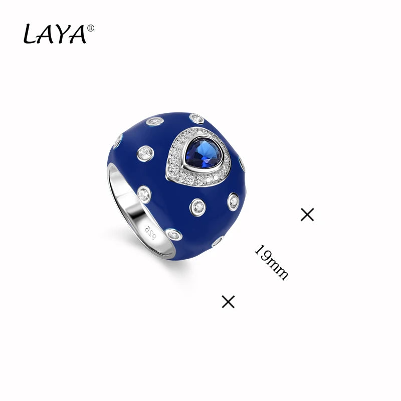 LAYA Blue Sapphire Ring For Men Women Retro Shinning Zircon Synthetic Crystal 925 Sterling Silver Classic Original Jewelry