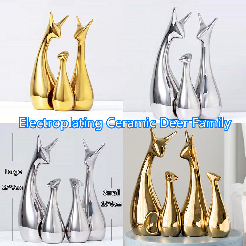 Ceramic Electroplating Ornaments Nordic Ins Cabinet Decorations Home Porcelain Deer/Swan Family Apple Shape Figurines