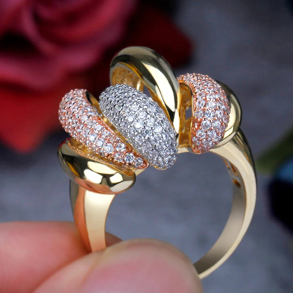 Luxury Big Rings With Cubic Zirconia Stones Chrysanthemum Shape 2022 Women Wedding Engagement Party Bride Jewelry