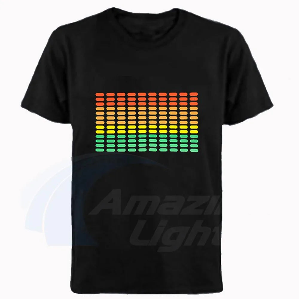 Popular Sound Active Equalizer El T-shirt Equalizer Light Up Down Led Tshirt Flashing Music Activated Led T Shirts Men Women Tee