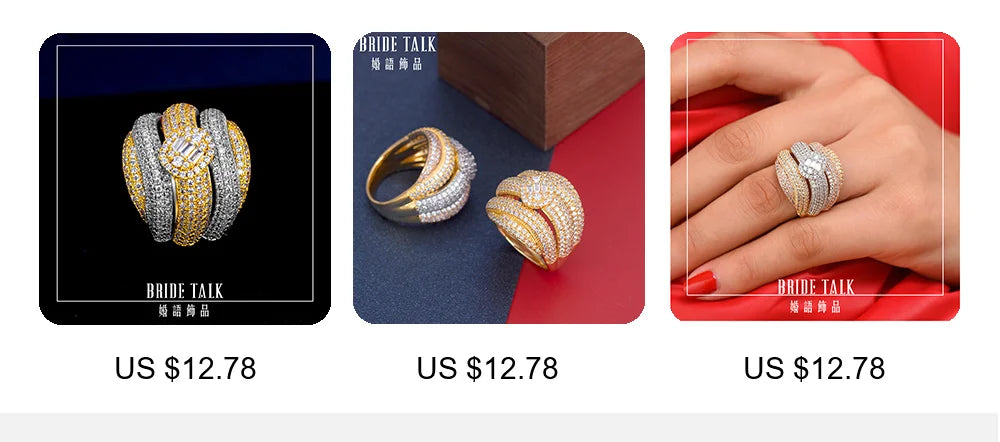 Bride Talk Big Ring Luxury Conch Design Zirconia Stones 2021 Women Wedding Party Jewelry High Quality Jewellery Accessories