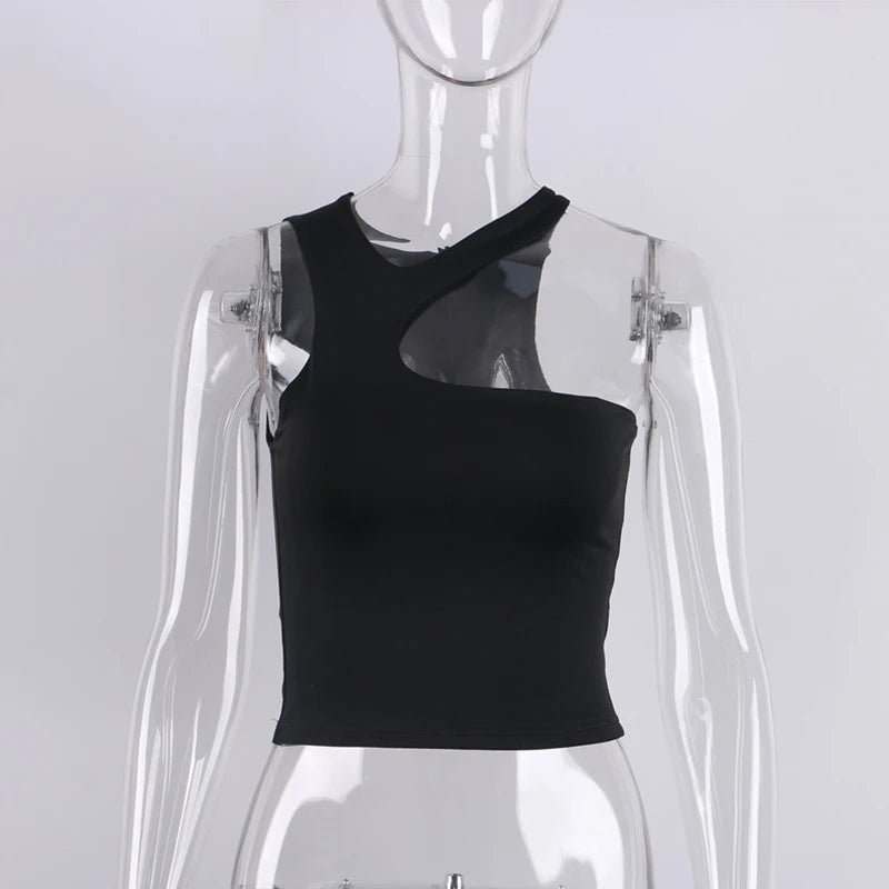 Cut Out Sexy Crop Off Shoulder Solid Skinny Sport Short Tops Women Tank Irregular Summer Tube Tops