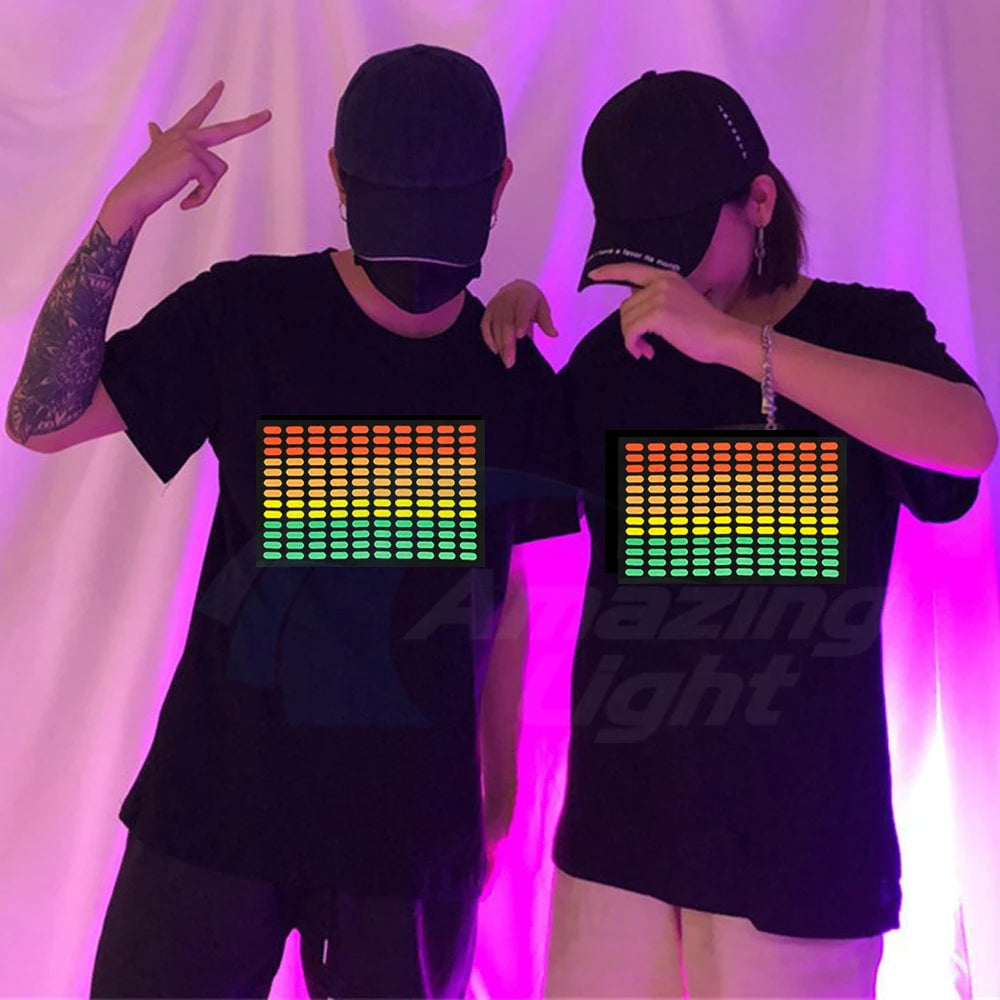Popular Sound Active Equalizer El T-shirt Equalizer Light Up Down Led Tshirt Flashing Music Activated Led T Shirts Men Women Tee
