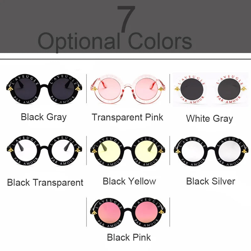 Fashion Unisex Round Retro Sunglasses Women Vintage Glasses Circle Classic Bee Letter Sun Glasses Men Shades Visor Oculos Top