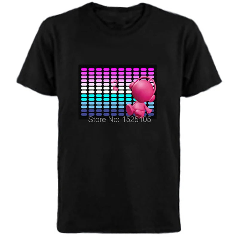 Popular Sound Active Equalizer El T-shirt Equalizer Light Up Down Led Tshirt Flashing Music Activated Led T Shirts Men Women Tee