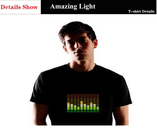 Popular Sound Active Equalizer El T-shirt Equalizer Light Up Down Led Tshirt Flashing Music Activated Led T Shirts Men Women Tee