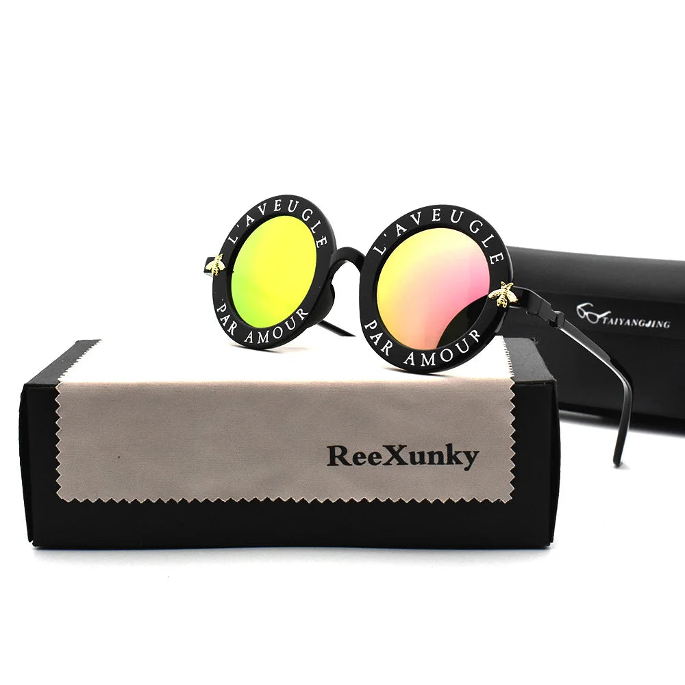 Fashion Unisex Round Retro Sunglasses Women Vintage Glasses Circle Classic Bee Letter Sun Glasses Men Shades Visor Oculos Top
