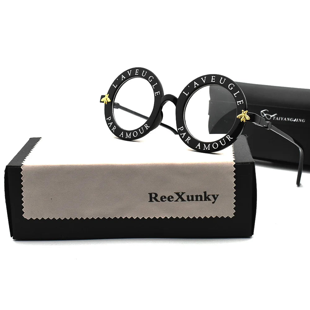 Fashion Unisex Round Retro Sunglasses Women Vintage Glasses Circle Classic Bee Letter Sun Glasses Men Shades Visor Oculos Top