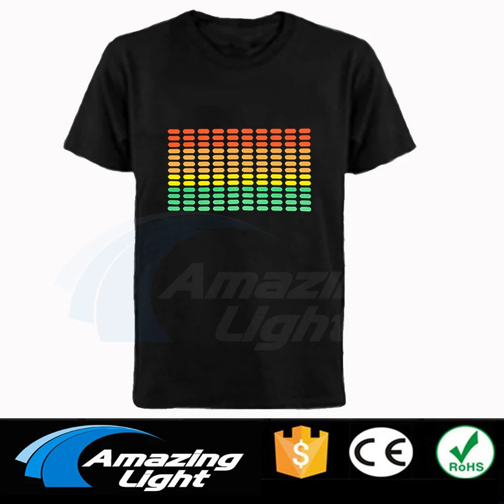 Popular Sound Active Equalizer El T-shirt Equalizer Light Up Down Led Tshirt Flashing Music Activated Led T Shirts Men Women Tee
