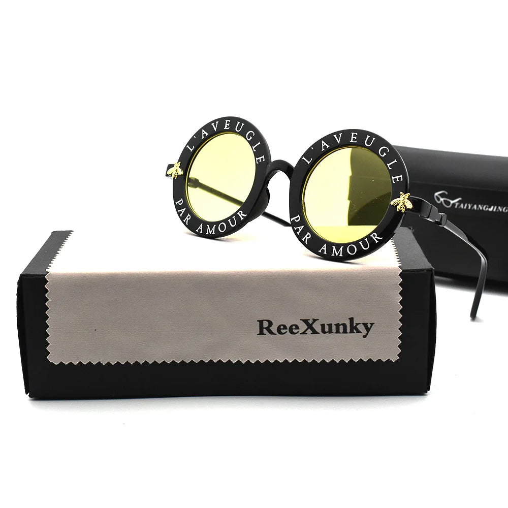 Fashion Unisex Round Retro Sunglasses Women Vintage Glasses Circle Classic Bee Letter Sun Glasses Men Shades Visor Oculos Top