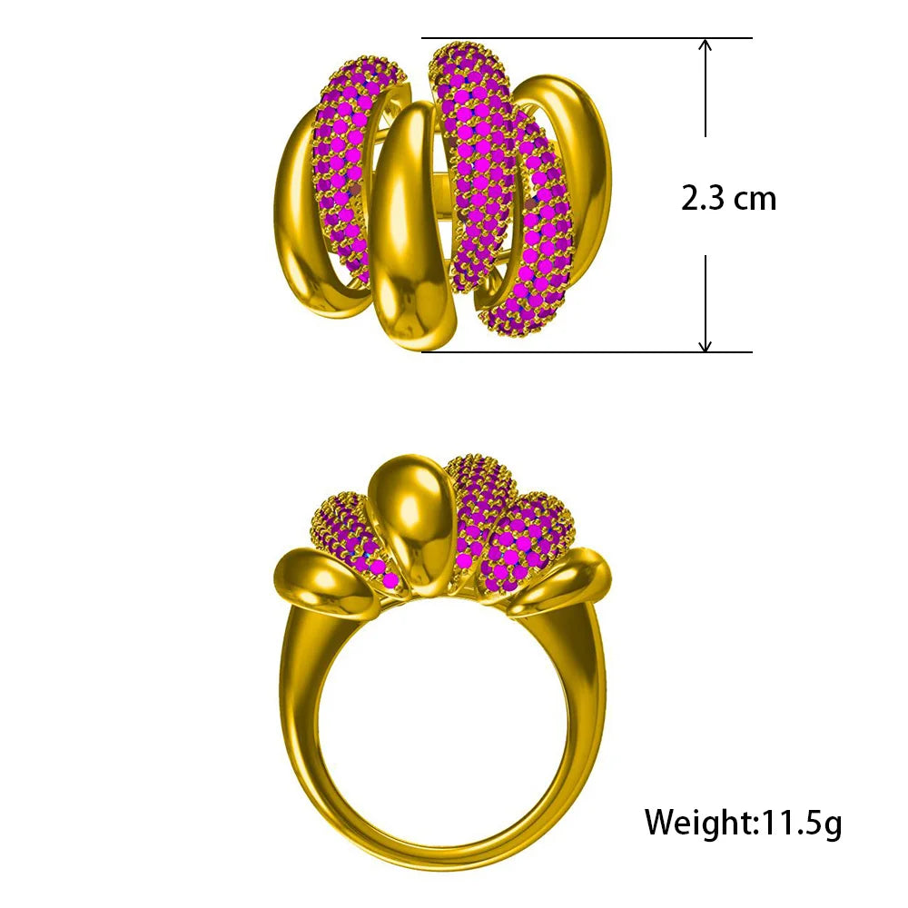 Luxury Big Rings With Cubic Zirconia Stones Chrysanthemum Shape 2022 Women Wedding Engagement Party Bride Jewelry