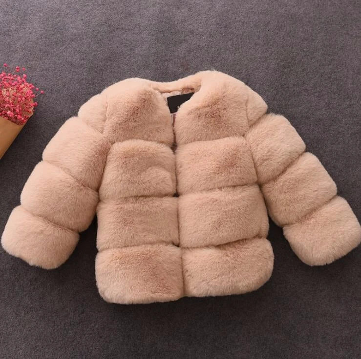 Girls Fur Jacket for Children Tops Clothes 2024 New Baby Kids Jackets Warm Thicken Coat Solid Color Boys Faux Fur Outwear Coat