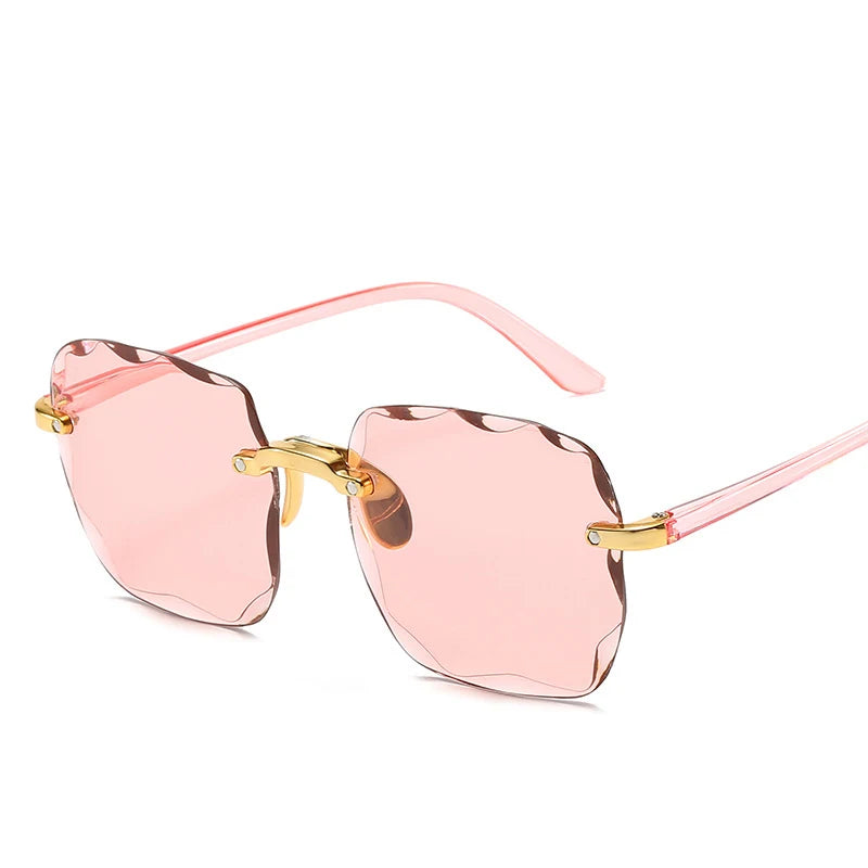 Square Rimless Sunglasses Women Luxury Brand Designer Summer Red Glasses Fashion Sun glasses For Men UV400 Shades Oculos