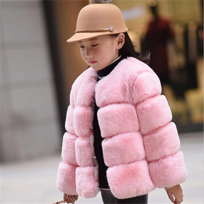 Girls Fur Jacket for Children Tops Clothes 2024 New Baby Kids Jackets Warm Thicken Coat Solid Color Boys Faux Fur Outwear Coat