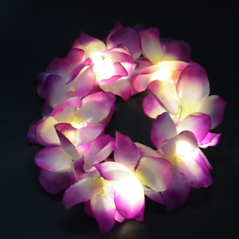 1pcs Women Girl LED Hawaii Hawaiian Lei Headband Glow Light Up Bridesmaids Bridal Flower Crown Wreath Birthday Wedding Party