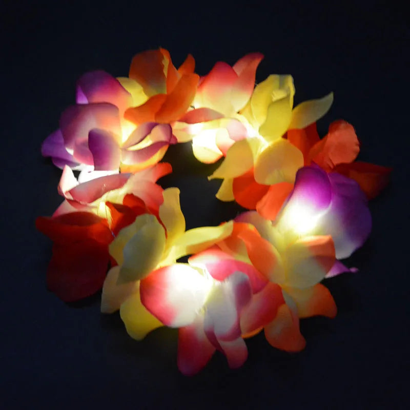 1pcs Women Girl LED Hawaii Hawaiian Lei Headband Glow Light Up Bridesmaids Bridal Flower Crown Wreath Birthday Wedding Party