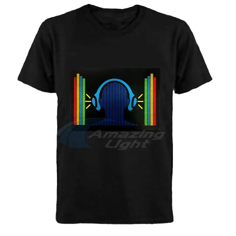 Popular Sound Active Equalizer El T-shirt Equalizer Light Up Down Led Tshirt Flashing Music Activated Led T Shirts Men Women Tee