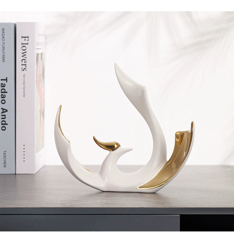 2-piece set of European high-end ceramic art phoenix ornaments, light luxury creative home, living room, TV, wine cabinet, decor