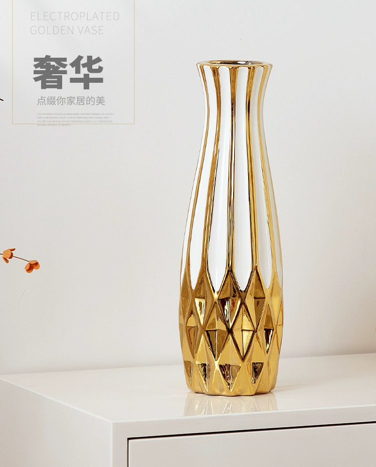 30cm Water Gold Luxury Ceramic Vase for Home Living Room Luxury Decoration Study Entrance