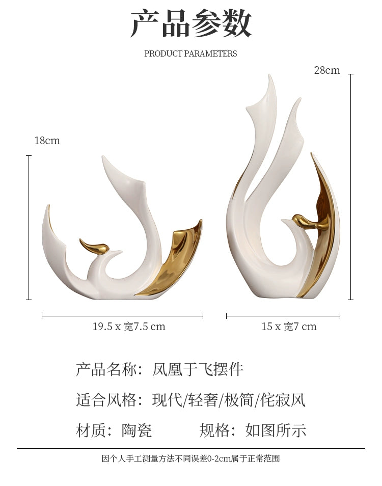 2-piece set of European high-end ceramic art phoenix ornaments, light luxury creative home, living room, TV, wine cabinet, decor
