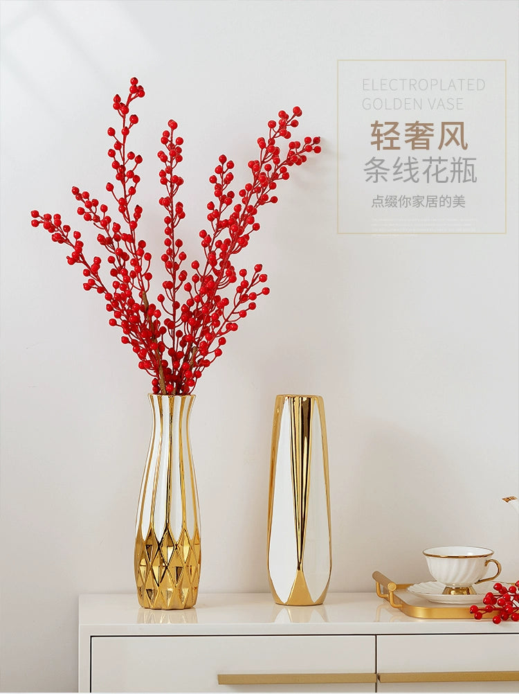30cm Water Gold Luxury Ceramic Vase for Home Living Room Luxury Decoration Study Entrance