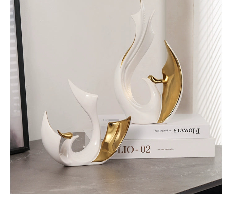 2-piece set of European high-end ceramic art phoenix ornaments, light luxury creative home, living room, TV, wine cabinet, decor