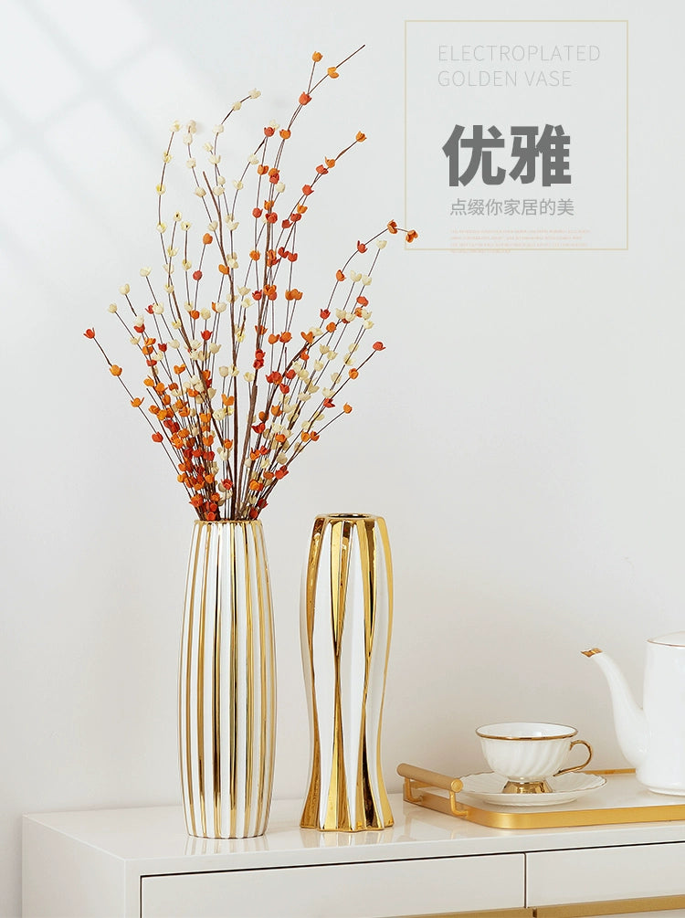 30cm Water Gold Luxury Ceramic Vase for Home Living Room Luxury Decoration Study Entrance