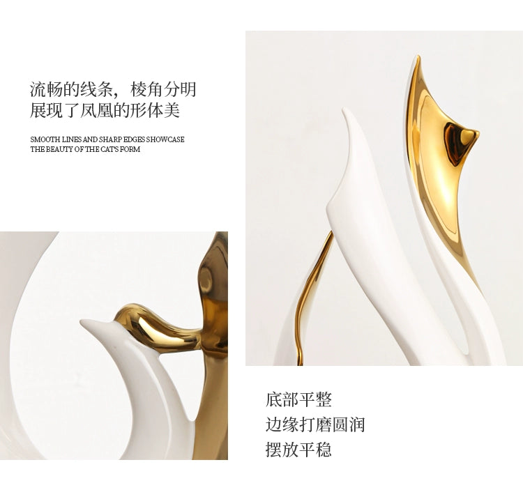 2-piece set of European high-end ceramic art phoenix ornaments, light luxury creative home, living room, TV, wine cabinet, decor