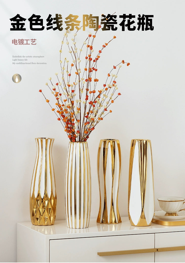 30cm Water Gold Luxury Ceramic Vase for Home Living Room Luxury Decoration Study Entrance
