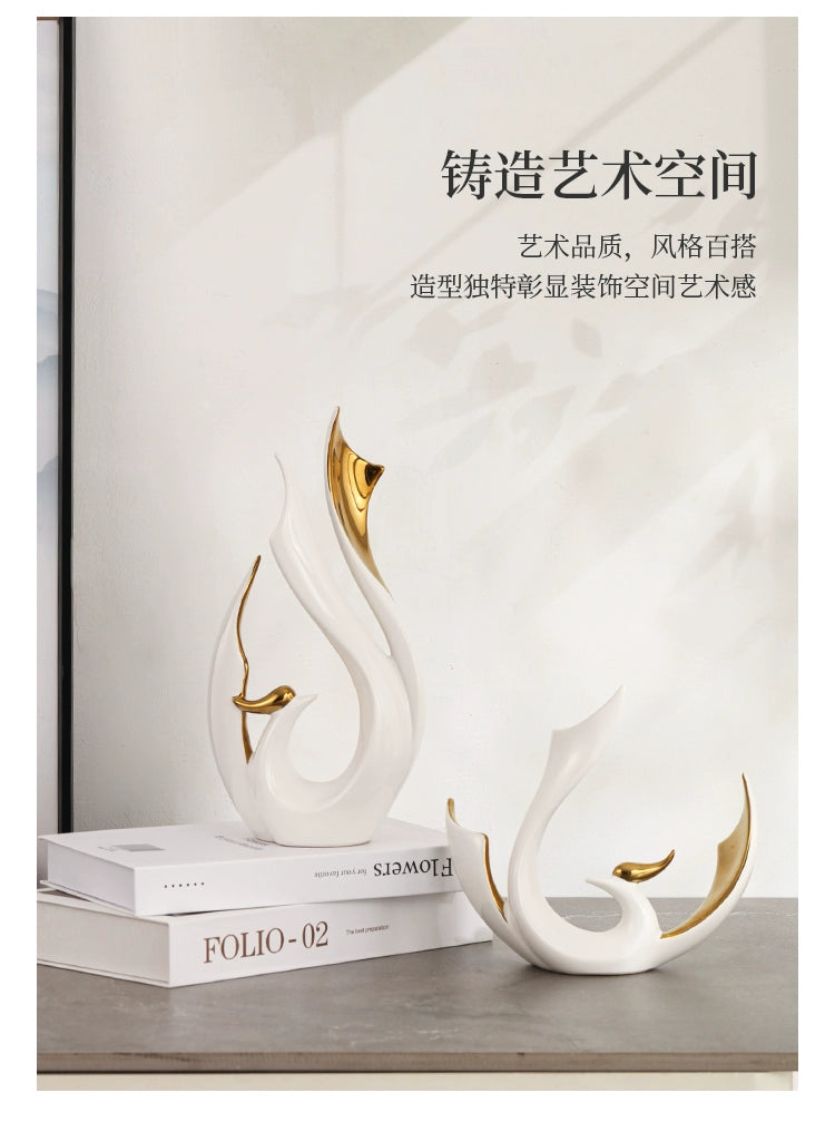 2-piece set of European high-end ceramic art phoenix ornaments, light luxury creative home, living room, TV, wine cabinet, decor