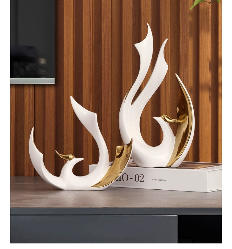 2-piece set of European high-end ceramic art phoenix ornaments, light luxury creative home, living room, TV, wine cabinet, decor