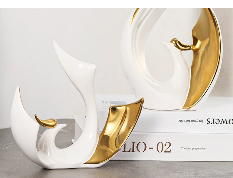 2-piece set of European high-end ceramic art phoenix ornaments, light luxury creative home, living room, TV, wine cabinet, decor