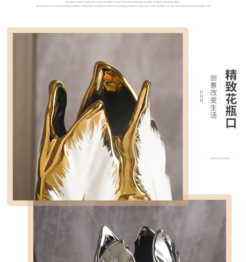 Nordic light luxury gold painted ceramic high-end vases, personalized living room, porch decoration, TV cabinet, creative home d