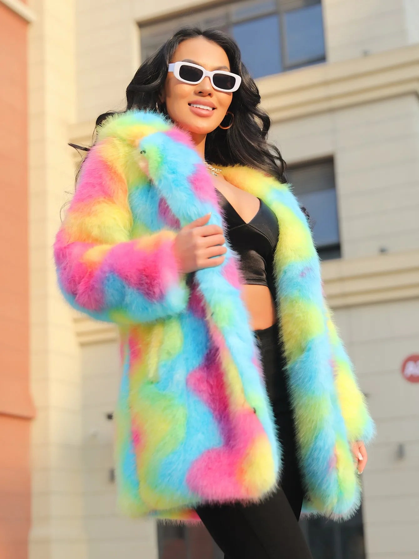 New Colorful Personalized Faux Fur Coat Women's Regular And Plus Size Fall And Winter Hooded Thick High Quality Faux Fur Coat