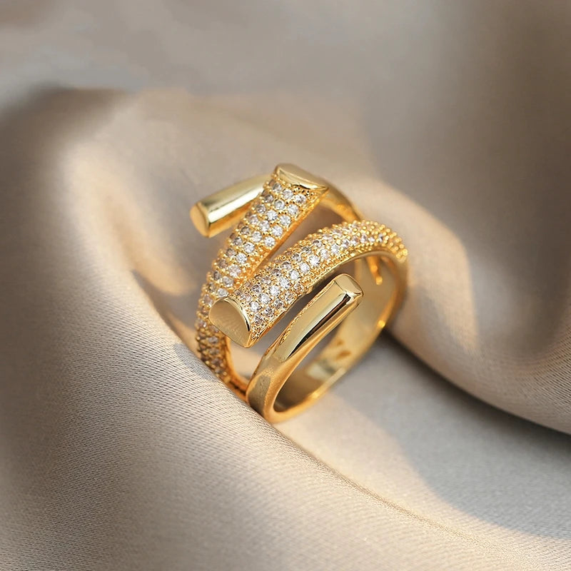 UILZ 2025 NEW French Elegant Multi-layered Rings For Women Luxury Exquisite Zircon 18K Gold-plated Ring Not Fading Jewelry Gift