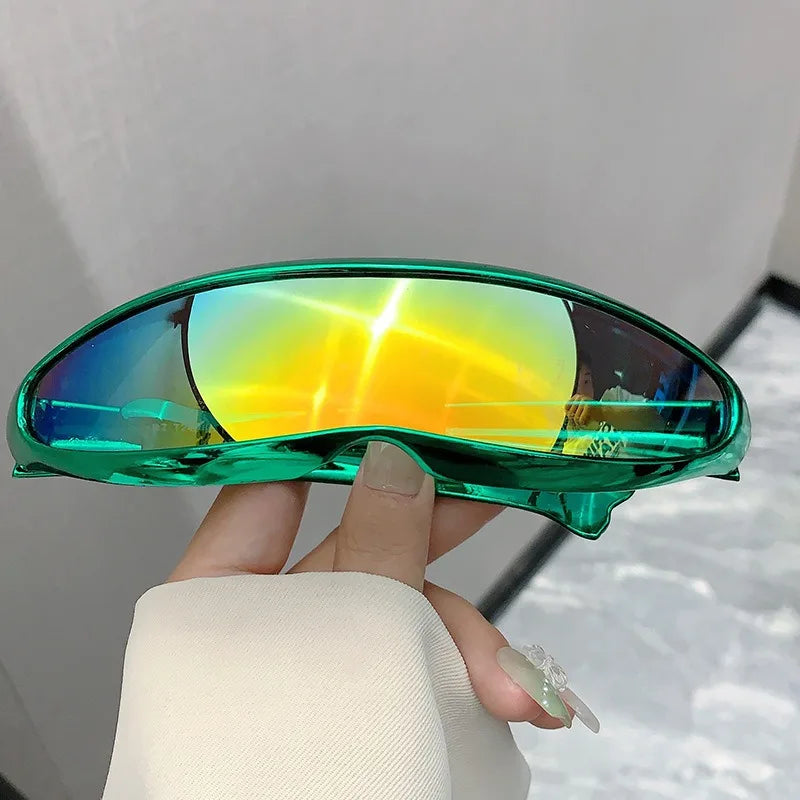 Futuristic One-piece Mirror Personalized Electroplated Sunglasses Women Men 2025 Y2K Steampunk Goggles Rave Party Glasses UV400