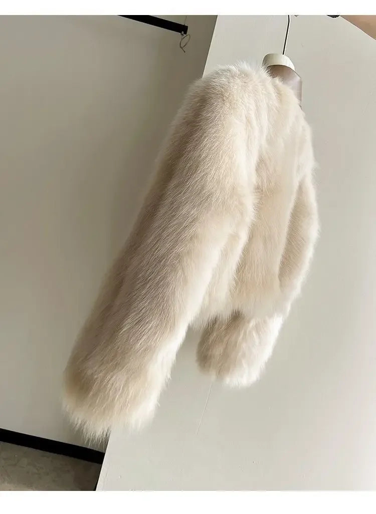 Spring and Autumn Korean Chic Polo Collar Loose Fur Coat Women Clothing Winter Coat Faux Fox Fur Plush Short Jackets Women Tops