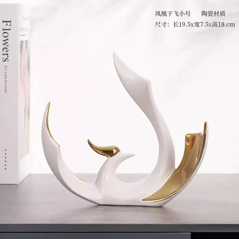 2-piece set of European high-end ceramic art phoenix ornaments, light luxury creative home, living room, TV, wine cabinet, decor