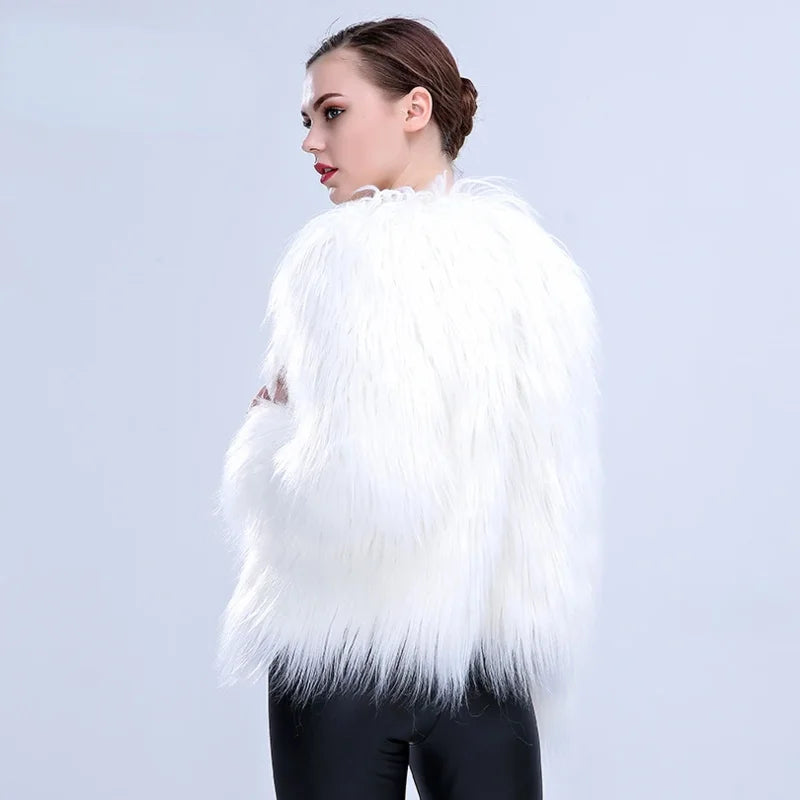 Women Faux Fur LED Light Coat Christmas Cosplay costumes Fluffy Fur jacket Outwear Winter Warm Festival Party Club Overhat
