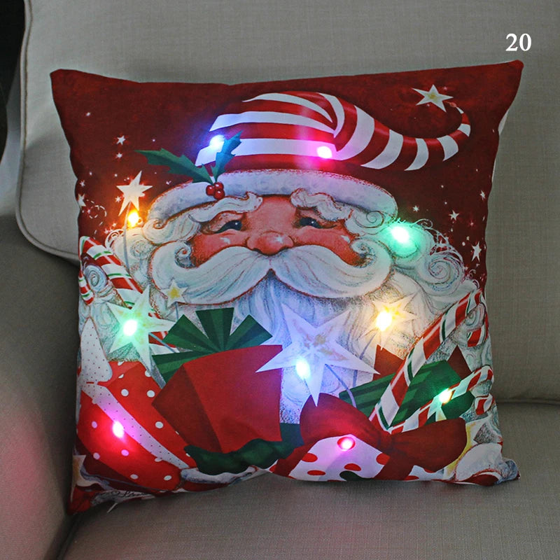 LED Christmas Cushion Cover Merry Santa Claus Light Pillow   Lighting Pillowcase Home Decoration New Year  Decor